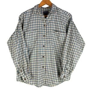 PATAGONIA Womens Long Sleeve Shirt Green Yellow Plaid Sz M 100% Organic Cotton